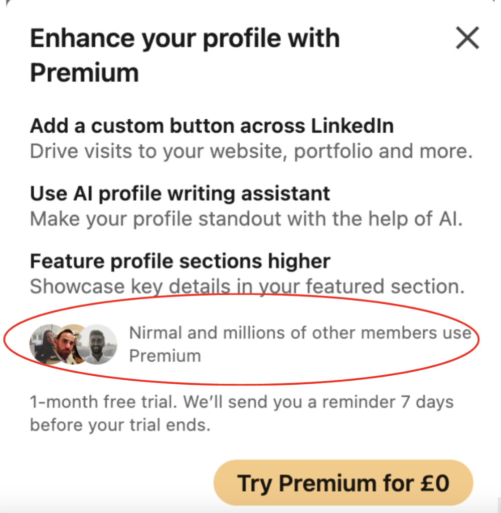 An example of my personal Linkedin Premium offer showcasing my connections that use Premium Linkedin